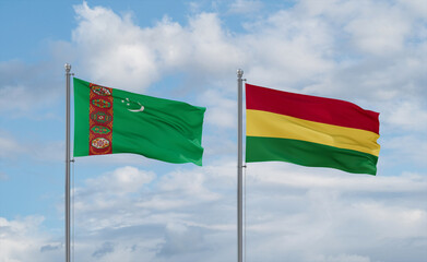 Bolivia and Turkmenistan flags, country relationship concept