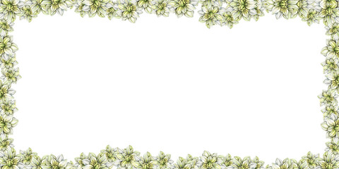 Watercolor dahlia flowers seamless horizontal background. Blooming flower garden. Design for baby...