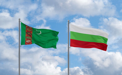 Bulgaria and Turkmenistan flags, country relationship concept