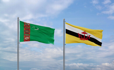 Brunei and Turkmenistan flags, country relationship concepts
