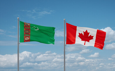 Canada and Turkmenistan flags, country relationship concept