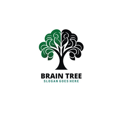 Brain Tree with Root Logo Design Template Inspiration, Vector Illustration.