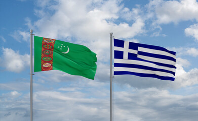 Greece and Turkmenistan flags, country relationship concept