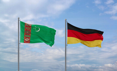 Germany and Turkmenistan flags, country relationship concept