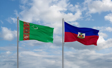 Haiti and Turkmenistan flags, country relationship concept