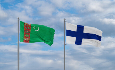 Finland and Turkmenistan flags, country relationship concept