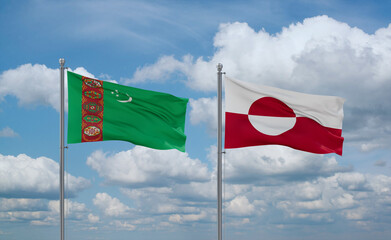 Greenland and Turkmenistan flags, country relationship concept