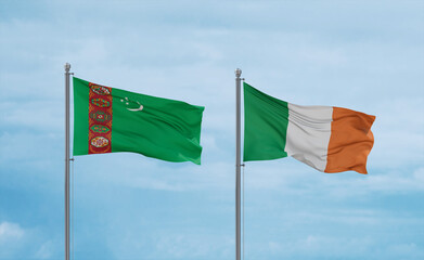 Ireland and Turkmenistan flags, country relationship concept