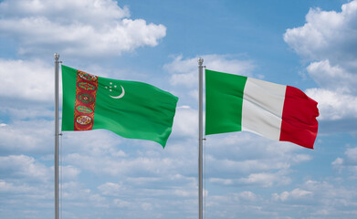Italy and Turkmenistan flags, country relationship concept
