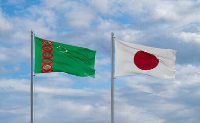 Japan and Turkmenistan flags, country relationship concept
