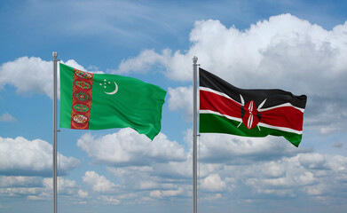 Kenya and Turkmenistan flags, country relationship concept