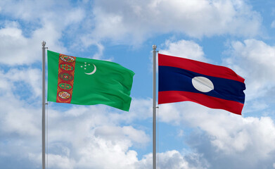 Laos and Turkmenistan flags, country relationship concept