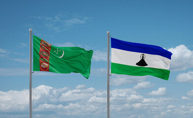 Lesotho and Turkmenistan flags, country relationship concept