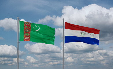 Paraguay and Turkmenistan flags, country relationship concept