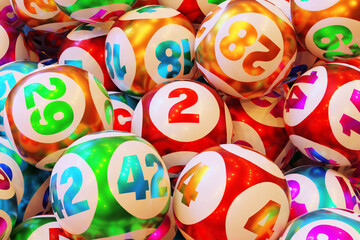 A heap lottery balls with numbers. 3d rendering