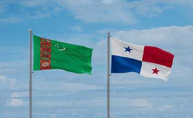 Panama and Turkmenistan flags, country relationship concept