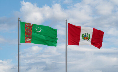 Peru and Turkmenistan flags, country relationship concept