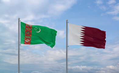 Qatar and Turkmenistan flags, country relationship concept