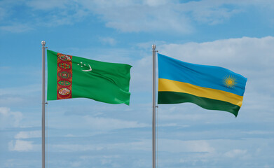 Rwanda and Turkmenistan flags, country relationship concept