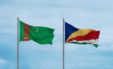Seychelles and Turkmenistan flags, country relationship concept