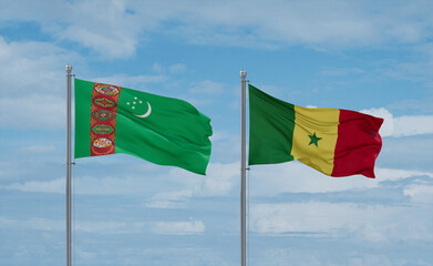 Senegal and Turkmenistan flags, country relationship concept