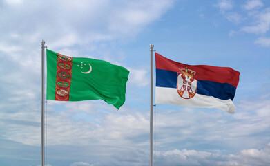 Serbia and Turkmenistan flags, country relationship concept