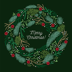 Christmas greeting card. Illustration of the advent wreath with floral decoration and bells