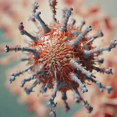 3d virus seen through microscope scientific concept