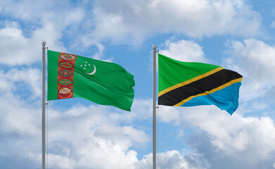 Tanzania and Turkmenistan flags, country relationship concept