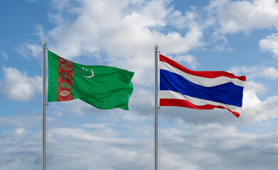 Thailand and Turkmenistan flags, country relationship concept