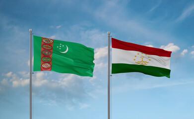 Tajikistan and Turkmenistan flags, country relationship concept