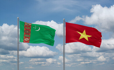 Vietnam and Turkmenistan flags, country relationship concept