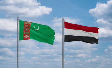 Yemen and Turkmenistan flags, country relationship concept