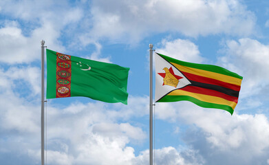 Zimbabwe and Turkmenistan flags, country relationship concept