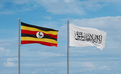 Uganda and Afghanistan national flags, country relationship concept