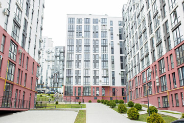 Modern building in city. Residential multi storey apartment buildings.