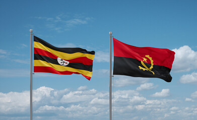 Uganda and Angola national flags, country relationship concept