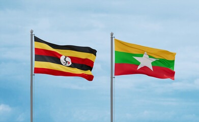 Myanmar and Uganda flags, country relationship concept