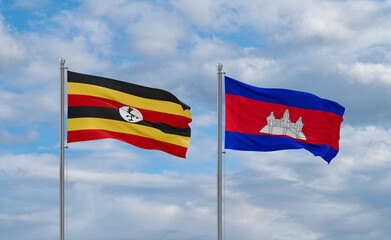 Cambodia and Uganda flags, country relationship concept