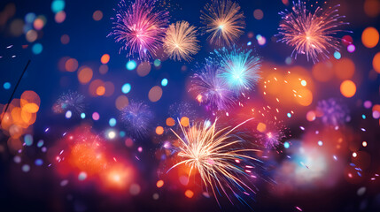 Naklejka premium A firework display, with a starry night sky as the background, during a grand New Year's spectacle