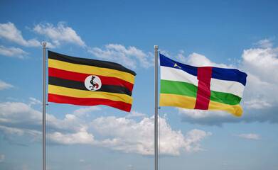 Central African Republic and Uganda flags, country relationship concept
