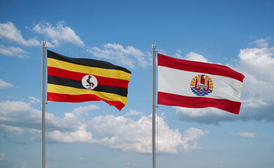 Uganda and French Polynesia flags, country relationship concept