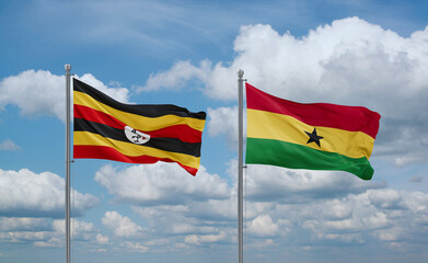 Ghana and Uganda flags, country relationship concept