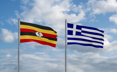 Greece and Uganda flags, country relationship concept