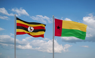Guinea-Bissau and Uganda flags, country relationship concept