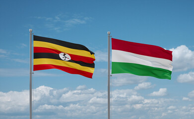 Hungary and Uganda flags, country relationship concept