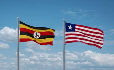 Liberia and Uganda flags, country relationship concept