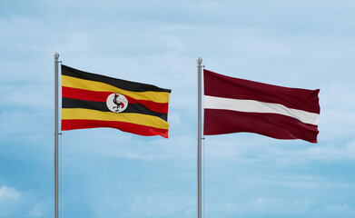 Latvia and Uganda flags, country relationship concept