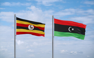 Libya and Uganda flags, country relationship concept