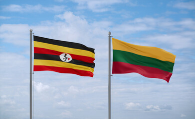 Lithuania and Uganda flags, country relationship concept